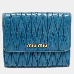 Pre Owned Miu Miu Blue Matelassé Leather Flap French Wallet