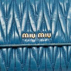 Pre Owned Miu Miu Blue Matelassé Leather Flap French Wallet