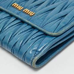 Pre Owned Miu Miu Blue Matelassé Leather Flap French Wallet
