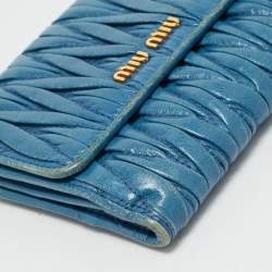 Pre Owned Miu Miu Blue Matelassé Leather Flap French Wallet