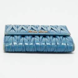 Pre Owned Miu Miu Blue Matelassé Leather Flap French Wallet