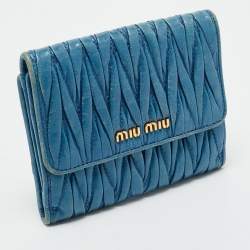 Pre Owned Miu Miu Blue Matelassé Leather Flap French Wallet