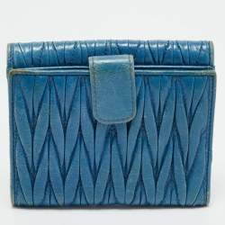 Pre Owned Miu Miu Blue Matelassé Leather Flap French Wallet