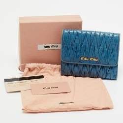 Pre Owned Miu Miu Blue Matelassé Leather Flap French Wallet