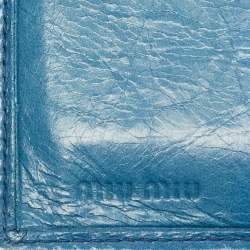 Pre Owned Miu Miu Blue Matelassé Leather Flap French Wallet