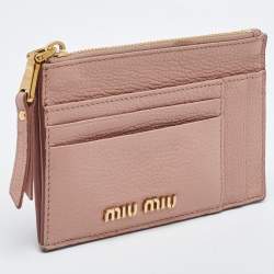 Pre Owned Miu Miu Light Pink Leather Madras Zip Card Case