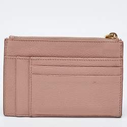 Pre Owned Miu Miu Light Pink Leather Madras Zip Card Case