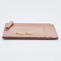 Pre Owned Miu Miu Light Pink Leather Madras Zip Card Case