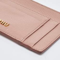Pre Owned Miu Miu Light Pink Leather Madras Zip Card Case
