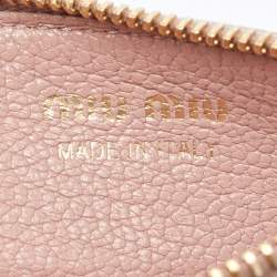 Pre Owned Miu Miu Light Pink Leather Madras Zip Card Case