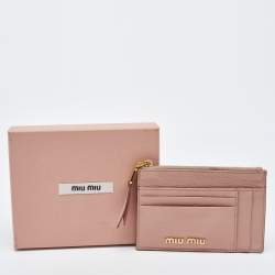 Pre Owned Miu Miu Light Pink Leather Madras Zip Card Case