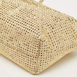 Pre Owned Miu Miu Gold Leather and Satin Crystals Embellished Chain Bag