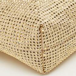 Pre Owned Miu Miu Gold Leather and Satin Crystals Embellished Chain Bag