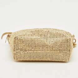 Pre Owned Miu Miu Gold Leather and Satin Crystals Embellished Chain Bag