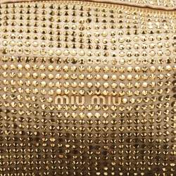 Pre Owned Miu Miu Gold Leather and Satin Crystals Embellished Chain Bag