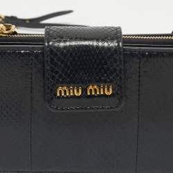 Pre Owned Miu Miu Black Snakeskin Embossed Leather Phone Wallet Crossbody Bag