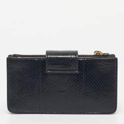 Pre Owned Miu Miu Black Snakeskin Embossed Leather Phone Wallet Crossbody Bag