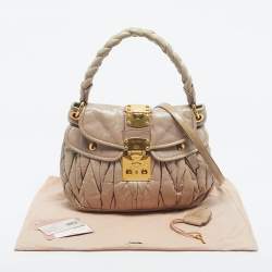 Pre Owned Miu Miu Pink Matelassé Lux Leather Small Coffer Hobo