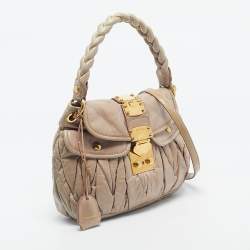 Pre Owned Miu Miu Pink Matelassé Lux Leather Small Coffer Hobo