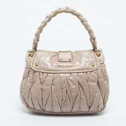 Pre Owned Miu Miu Pink Matelassé Lux Leather Small Coffer Hobo