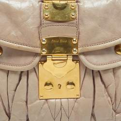 Pre Owned Miu Miu Pink Matelassé Lux Leather Small Coffer Hobo