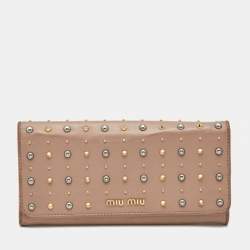 Pre Owned Miu Miu Mauve Leather Studded Flap Wallet