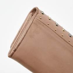 Pre Owned Miu Miu Mauve Leather Studded Flap Wallet