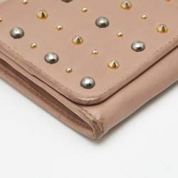 Pre Owned Miu Miu Mauve Leather Studded Flap Wallet