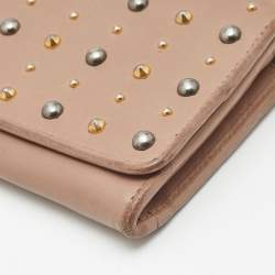 Pre Owned Miu Miu Mauve Leather Studded Flap Wallet