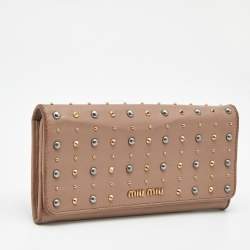 Pre Owned Miu Miu Mauve Leather Studded Flap Wallet