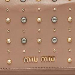 Pre Owned Miu Miu Mauve Leather Studded Flap Wallet