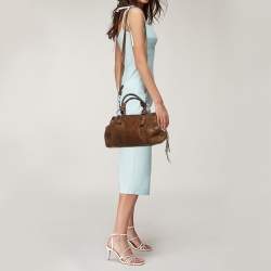 Pre Owned حقيبة ميو ميو جلد بني