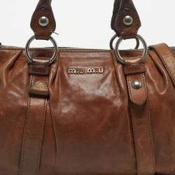 Pre Owned حقيبة ميو ميو جلد بني