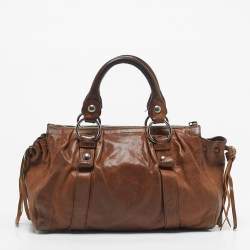 Pre Owned حقيبة ميو ميو جلد بني