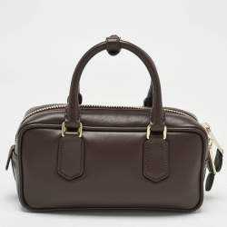 Pre Owned Miu Miu Cocoa Brown Padded Leather Arcadie Top Handle Bag