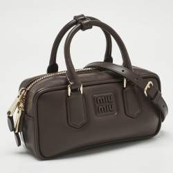 Pre Owned Miu Miu Cocoa Brown Padded Leather Arcadie Top Handle Bag