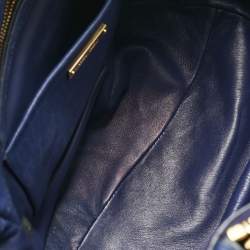 Pre Owned Miu Miu Blue Matelassé Leather Double Zip Tote