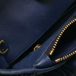 Pre Owned Miu Miu Blue Matelassé Leather Double Zip Tote