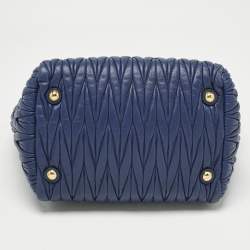 Pre Owned Miu Miu Blue Matelassé Leather Double Zip Tote