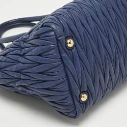 Pre Owned Miu Miu Blue Matelassé Leather Double Zip Tote
