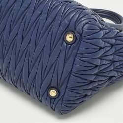 Pre Owned Miu Miu Blue Matelassé Leather Double Zip Tote