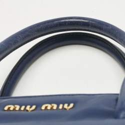 Pre Owned Miu Miu Blue Matelassé Leather Double Zip Tote