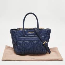 Pre Owned Miu Miu Blue Matelassé Leather Double Zip Tote