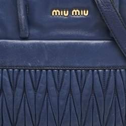 Pre Owned Miu Miu Blue Matelassé Leather Double Zip Tote