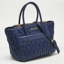 Pre Owned Miu Miu Blue Matelassé Leather Double Zip Tote