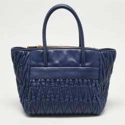 Pre Owned Miu Miu Blue Matelassé Leather Double Zip Tote