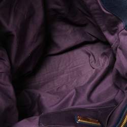 Pre Owned Miu Miu Navy Blue Leather Crystal Heart Charm Satchel