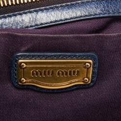 Pre Owned Miu Miu Navy Blue Leather Crystal Heart Charm Satchel