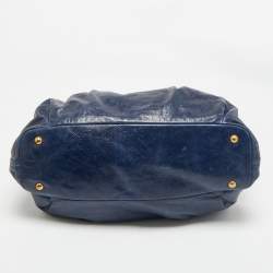 Pre Owned Miu Miu Navy Blue Leather Crystal Heart Charm Satchel