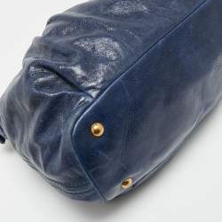 Pre Owned Miu Miu Navy Blue Leather Crystal Heart Charm Satchel